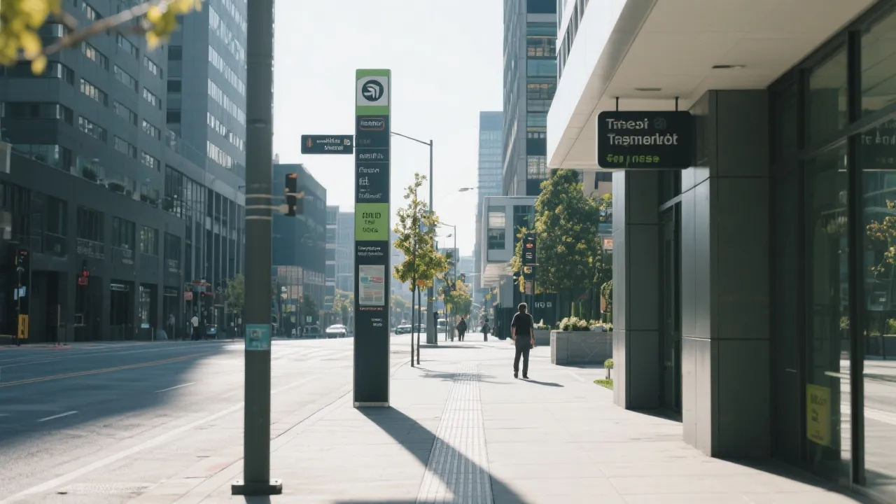 城市基础设施升级与人群步行空间，现代感、清晰导视系统